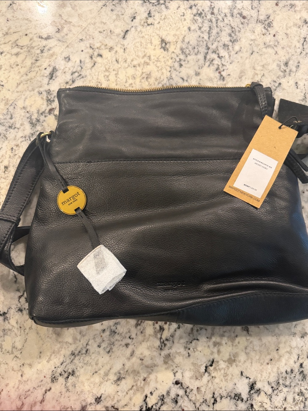 Margot Black Leather Shoulder Bag with Zip Top
